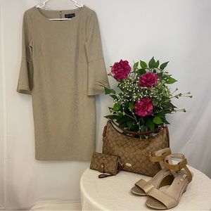 Jessica Howard Cream Sheath Dress with Bell Sleeves- Women's Size 6
